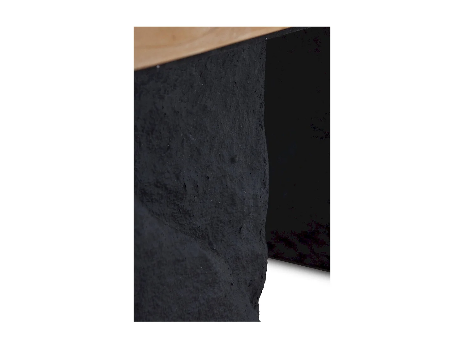 Table basse rectangulaire bois naturel et base effet pierre noire