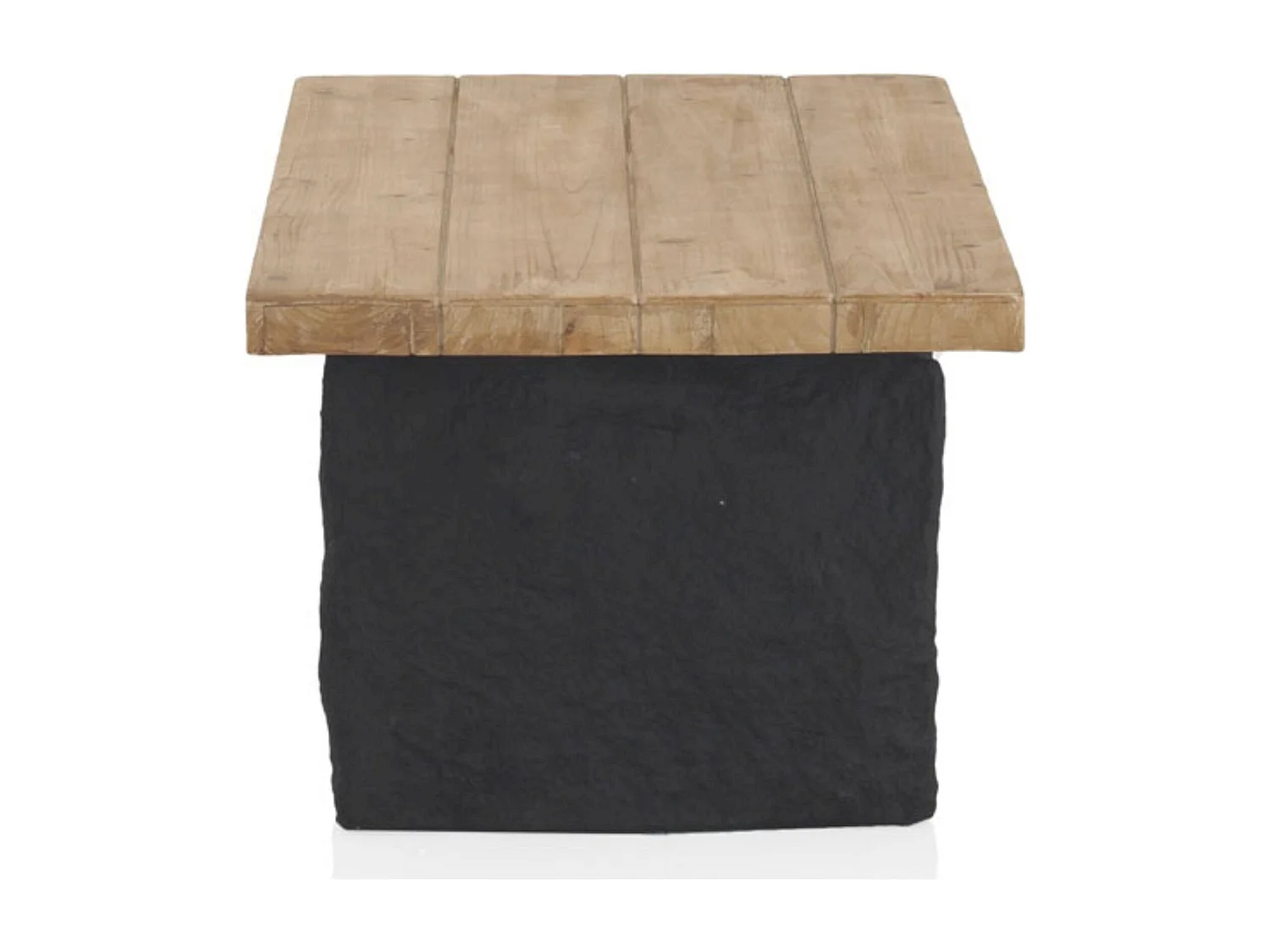 Table basse rectangulaire bois naturel et base effet pierre noire