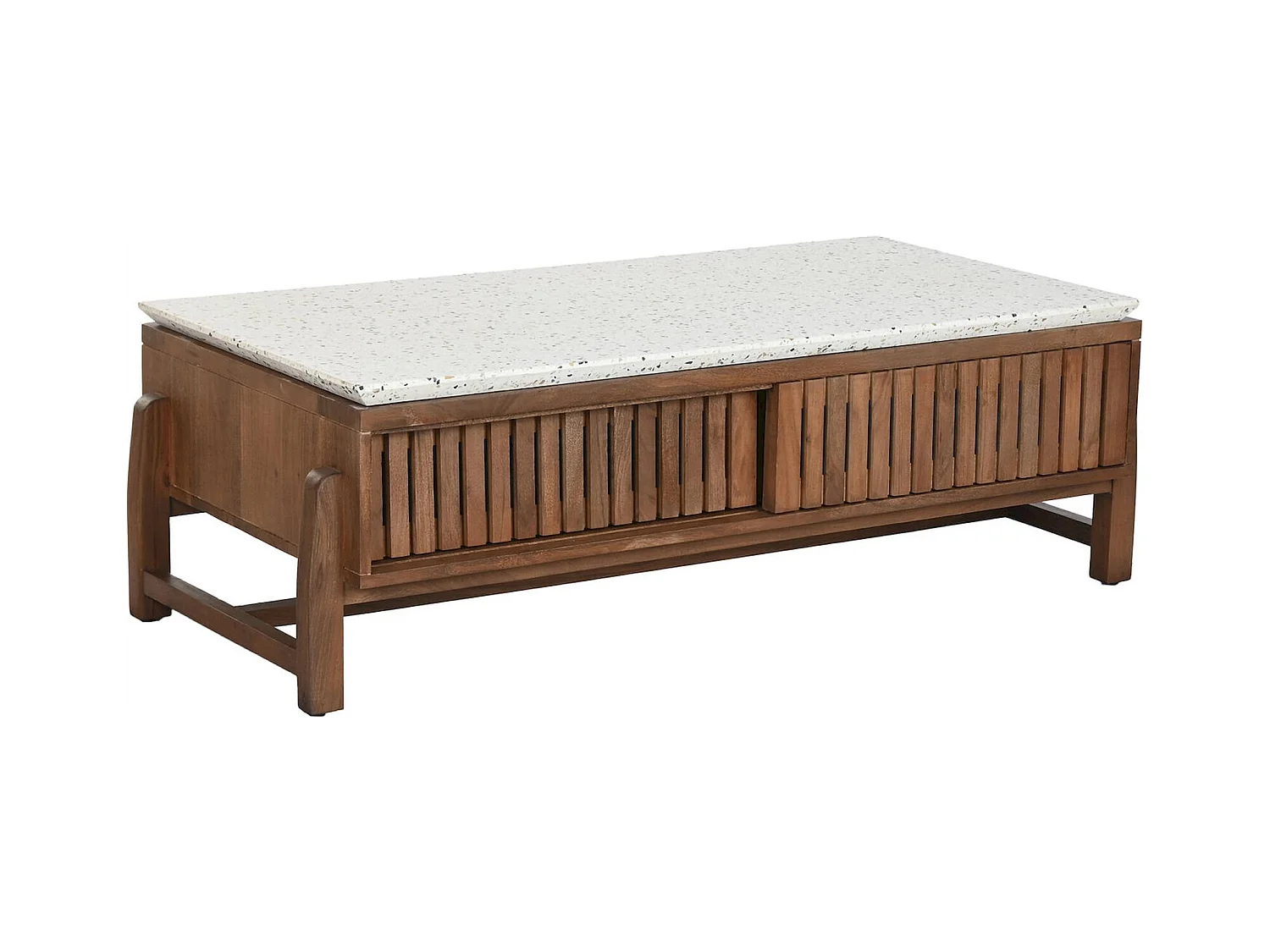 Table basse en acacia et terrazzo style oriental