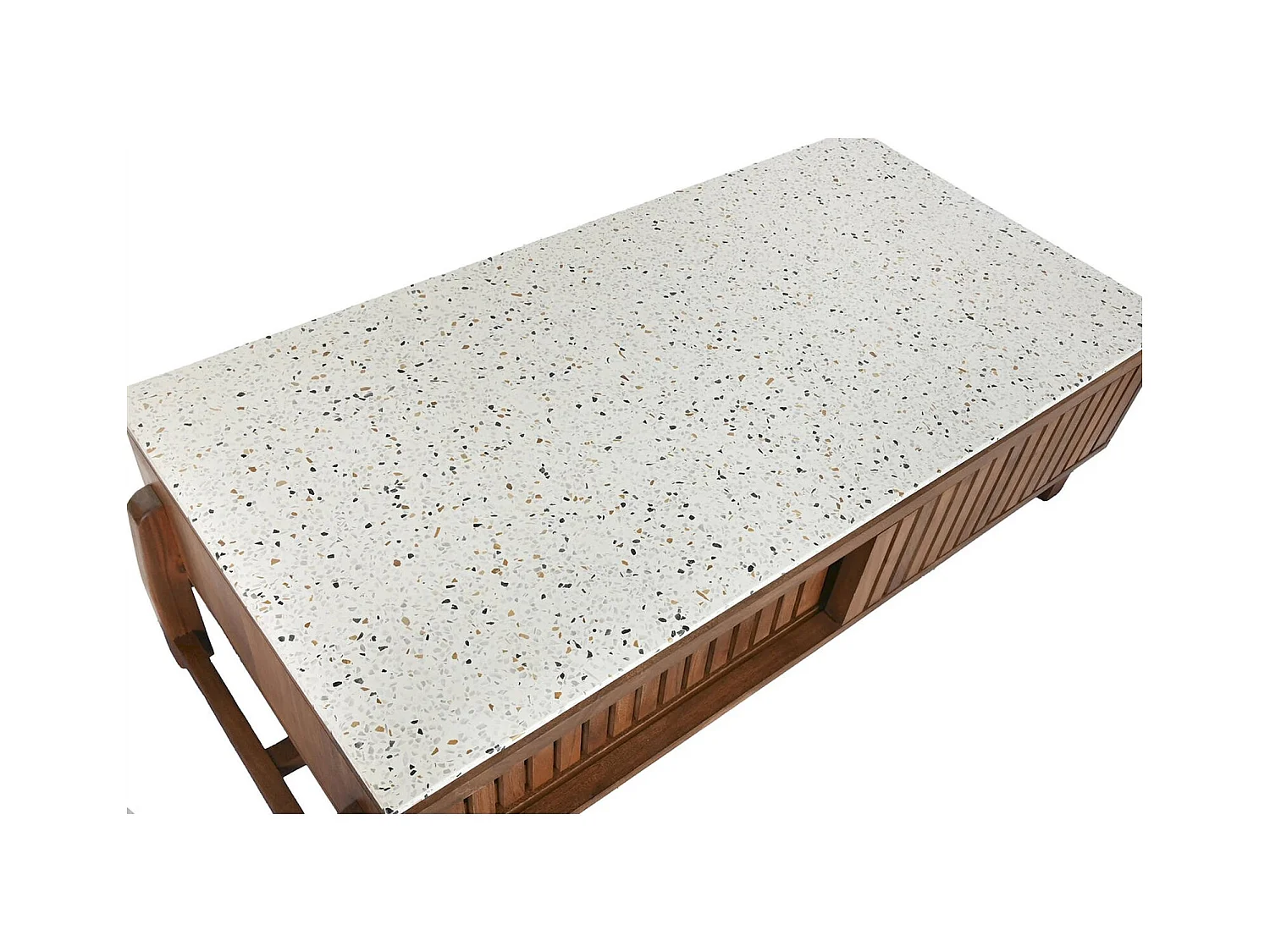 Table basse en acacia et terrazzo style oriental