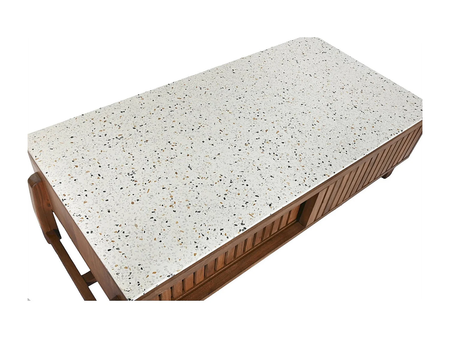 Table basse en acacia et terrazzo style oriental