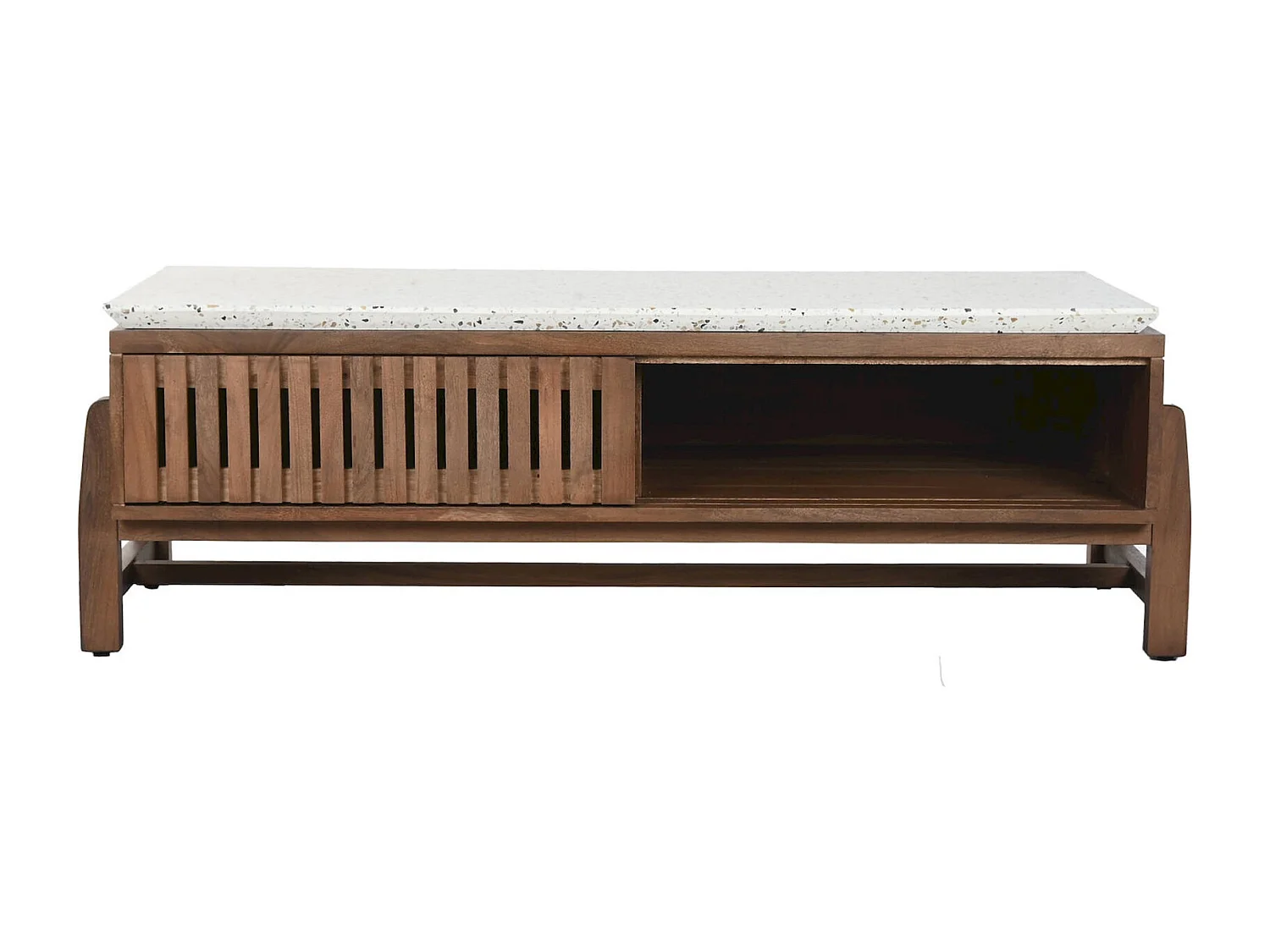 Table basse en acacia et terrazzo style oriental