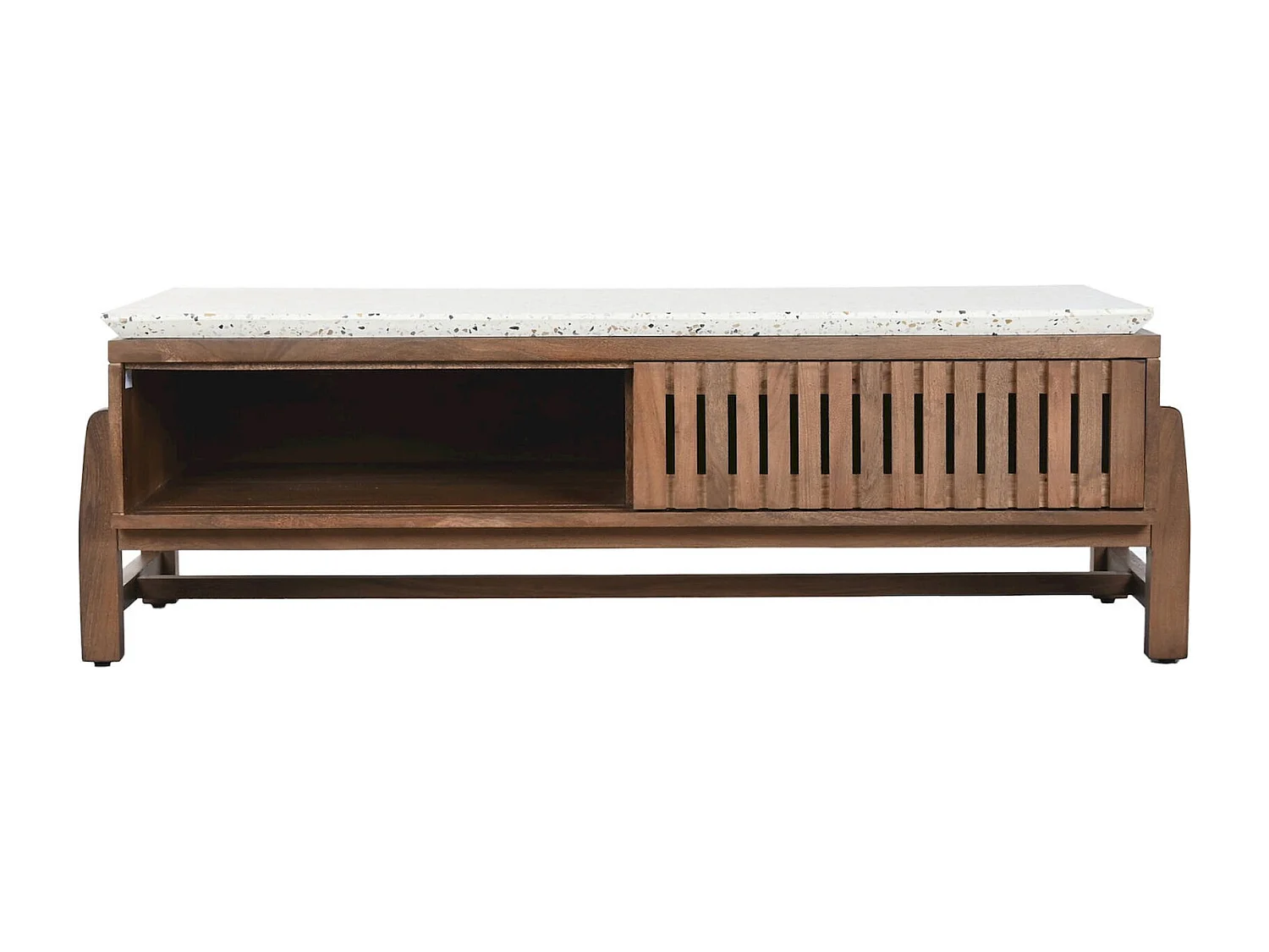 Table basse en acacia et terrazzo style oriental