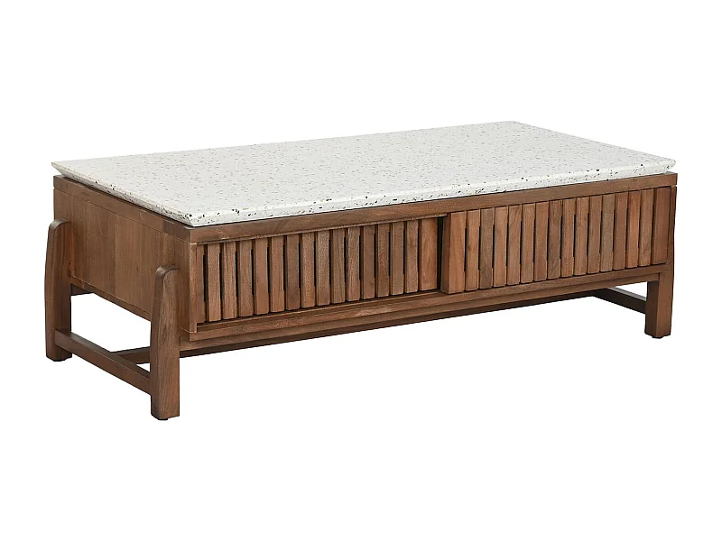 Table basse en acacia et terrazzo style oriental