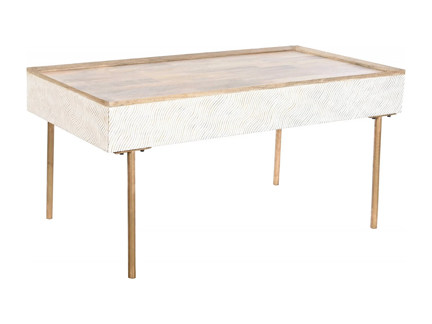 Table basse ondes mango élégance et métal doré