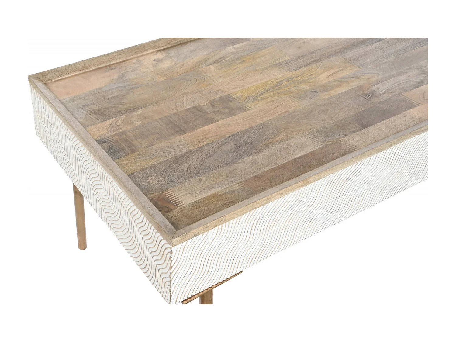 Table basse ondes mango élégance et métal doré