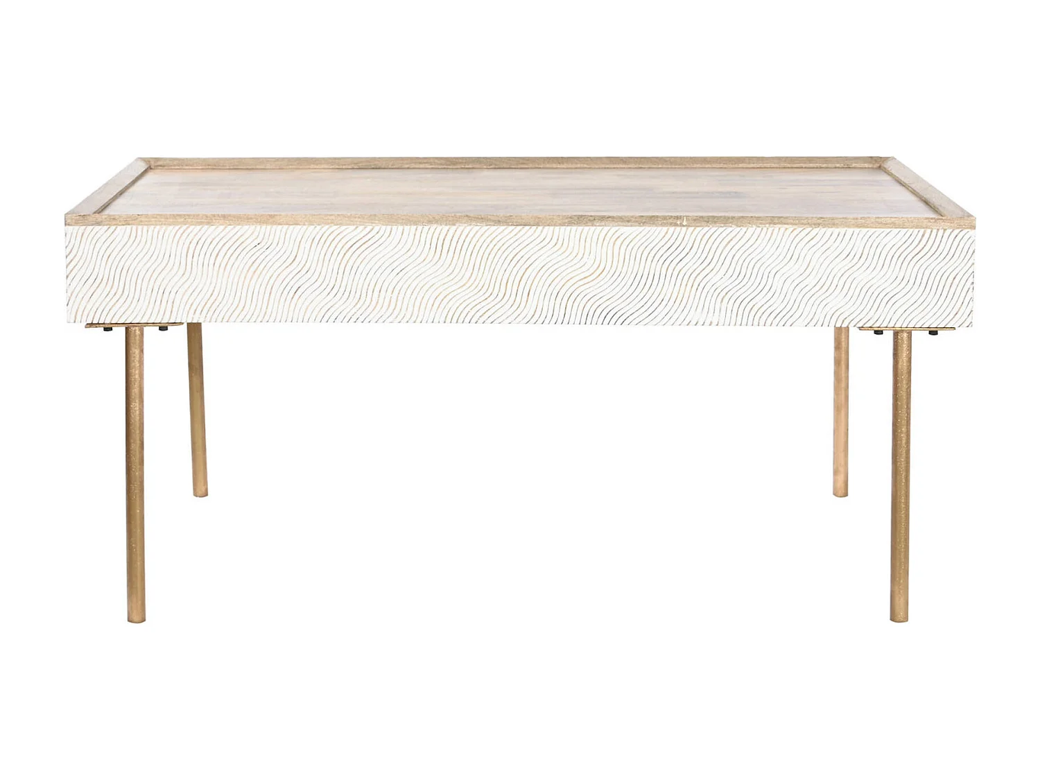 Table basse ondes mango élégance et métal doré