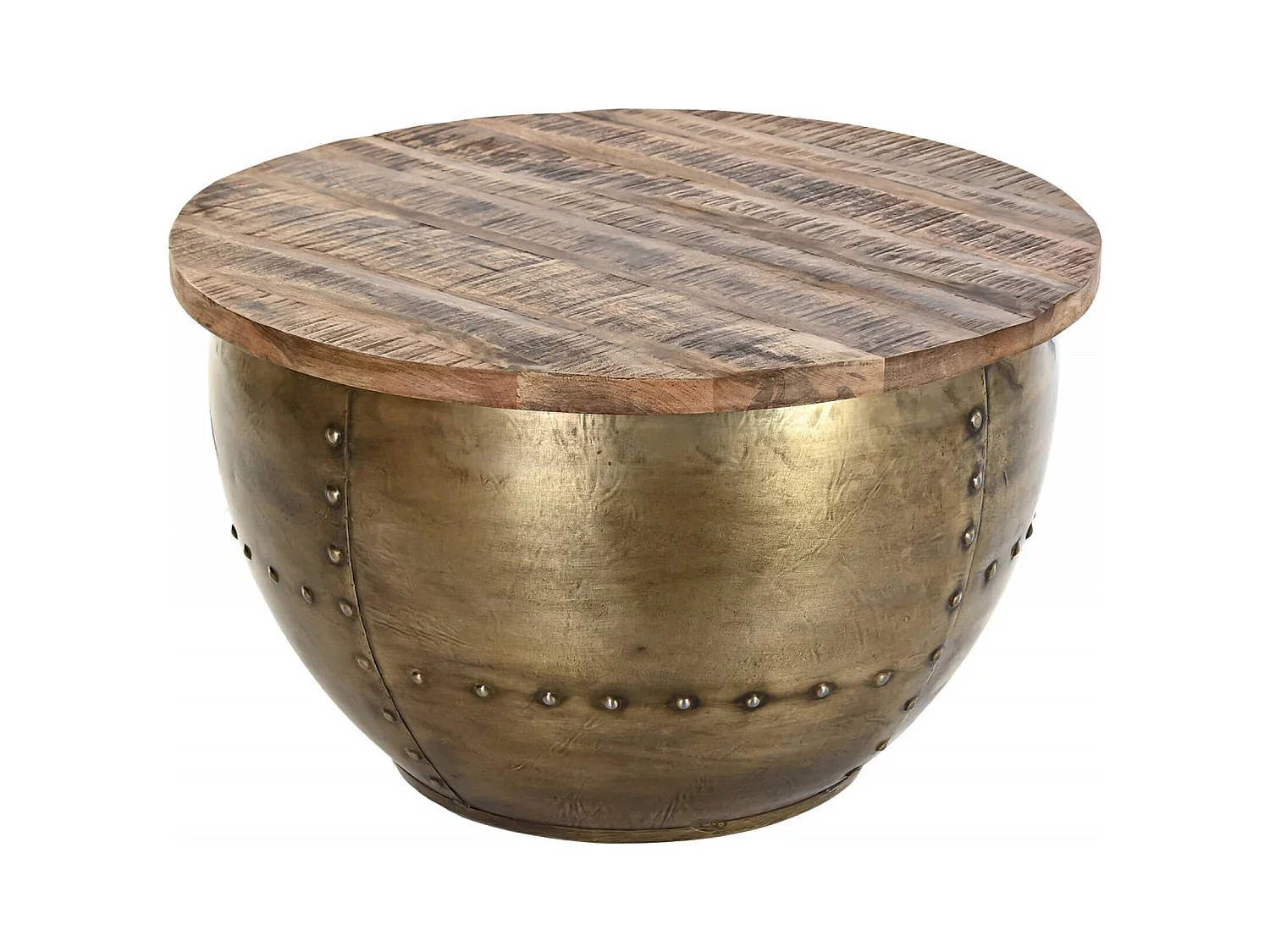 Table basse chic en métal doré et bois exotique