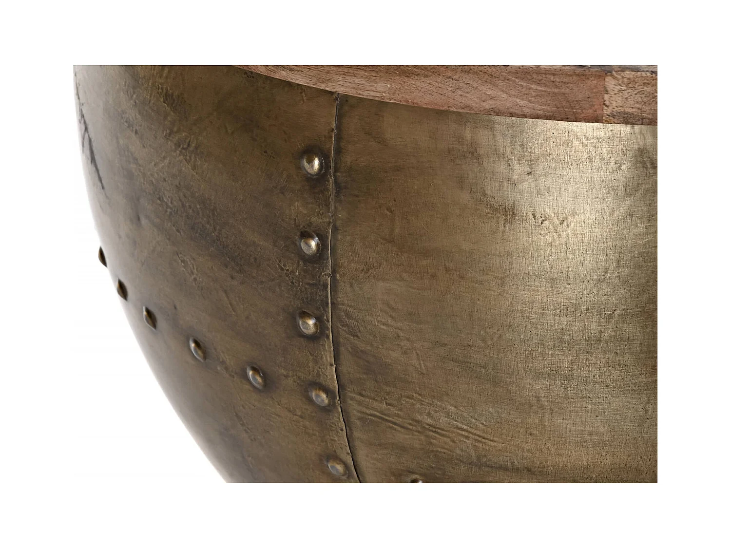 Table basse chic en métal doré et bois exotique