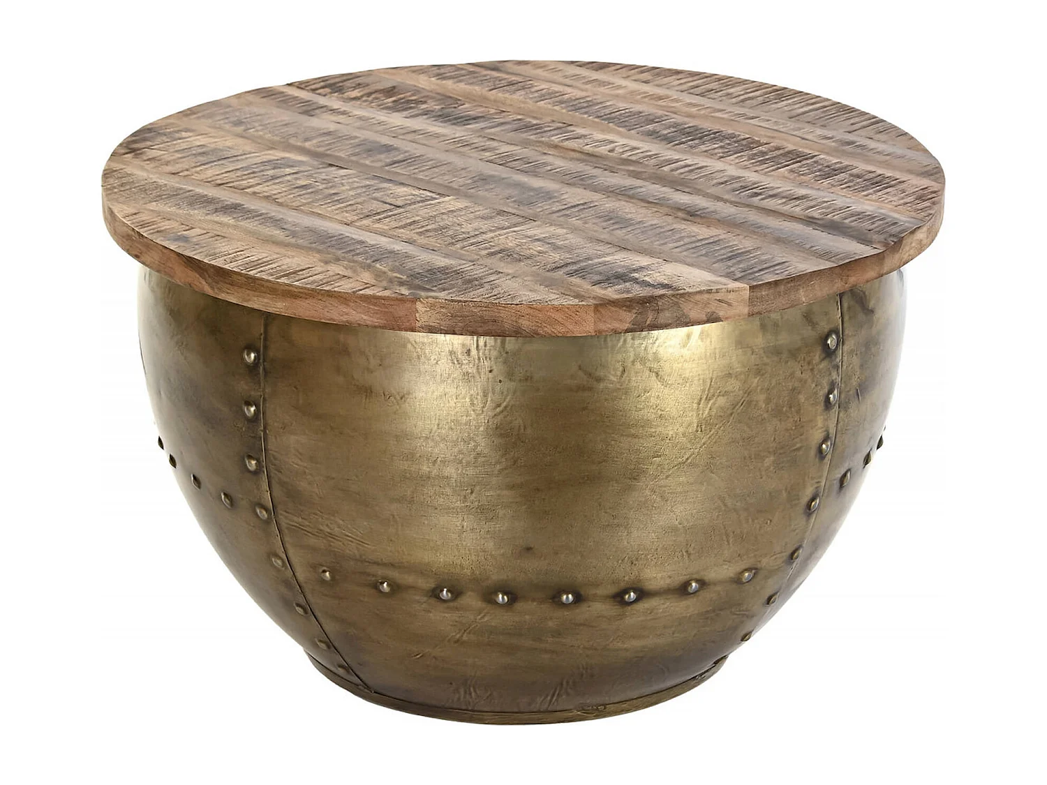 Table basse chic en métal doré et bois exotique