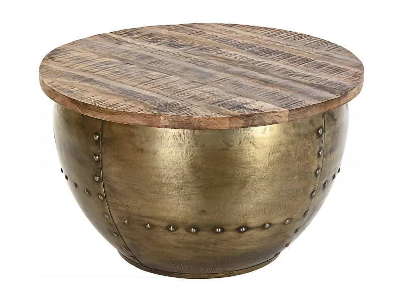 Table basse chic en métal doré et bois exotique