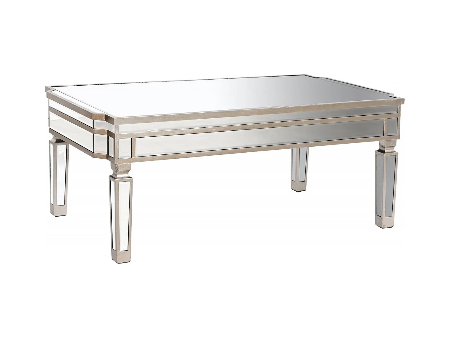 Table basse élégante effet miroir en argent
