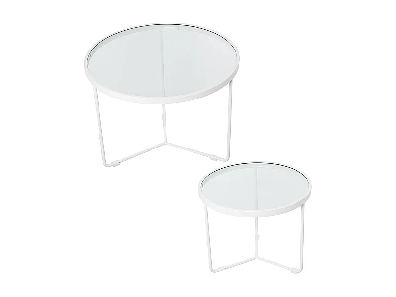 Table gigogne design métal blanc et surface en verre