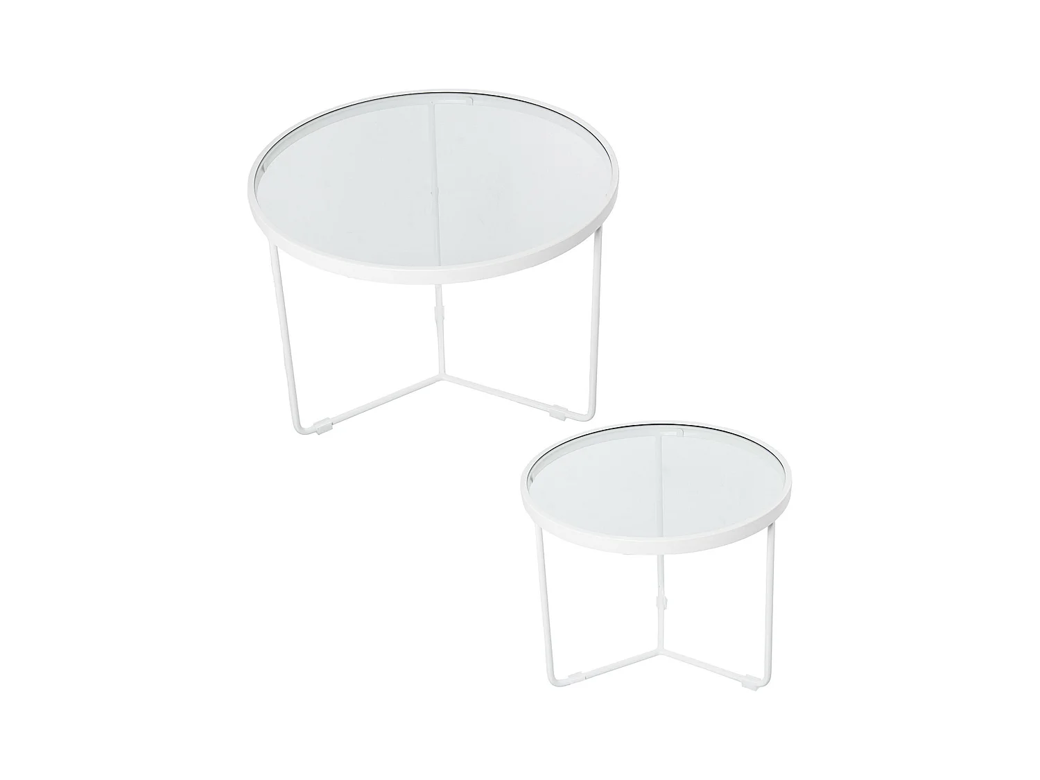 Table gigogne design métal blanc et surface en verre
