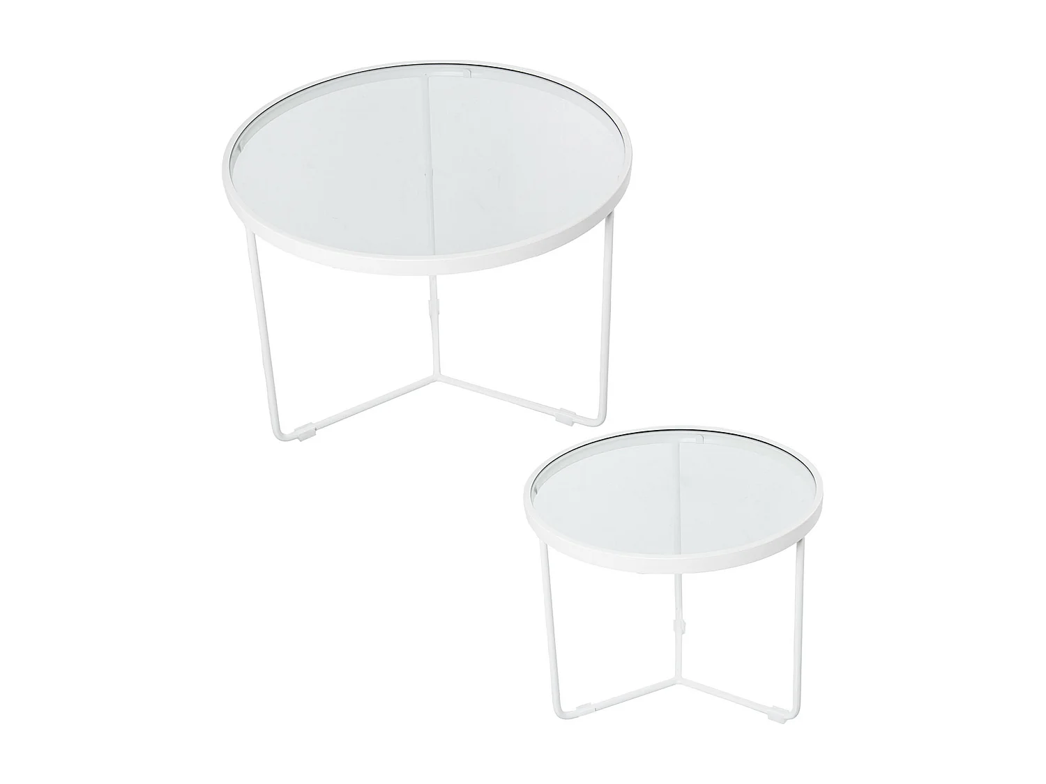 Table gigogne design métal blanc et surface en verre