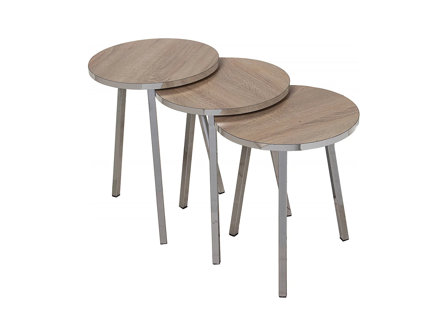 Table gigogne design bois et pieds chromés pour salon