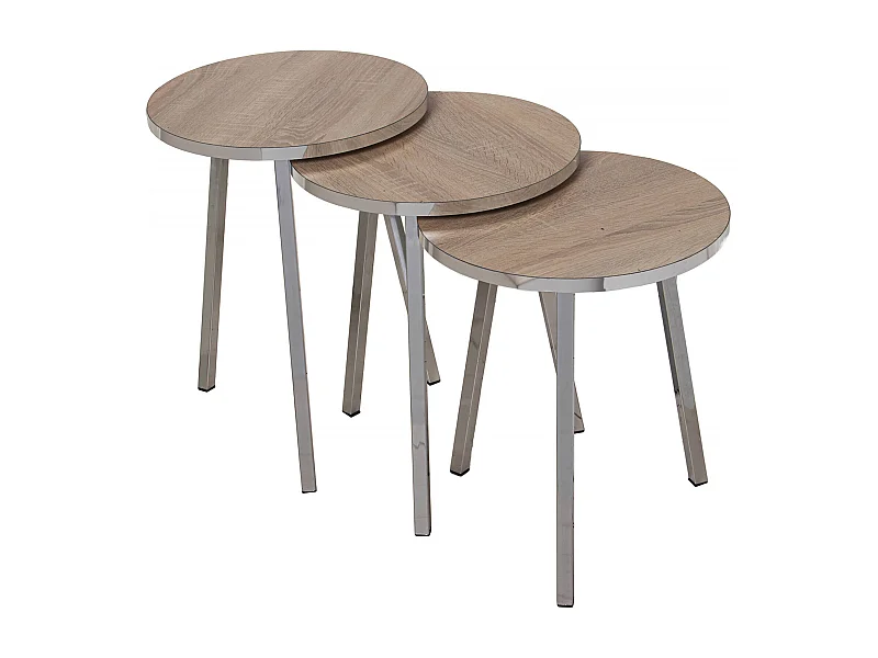 Table gigogne design bois et pieds chromés pour salon