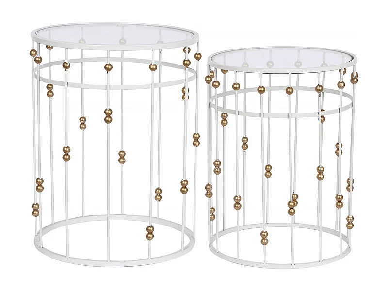 Table gigogne élégance verre et métal blanc doré