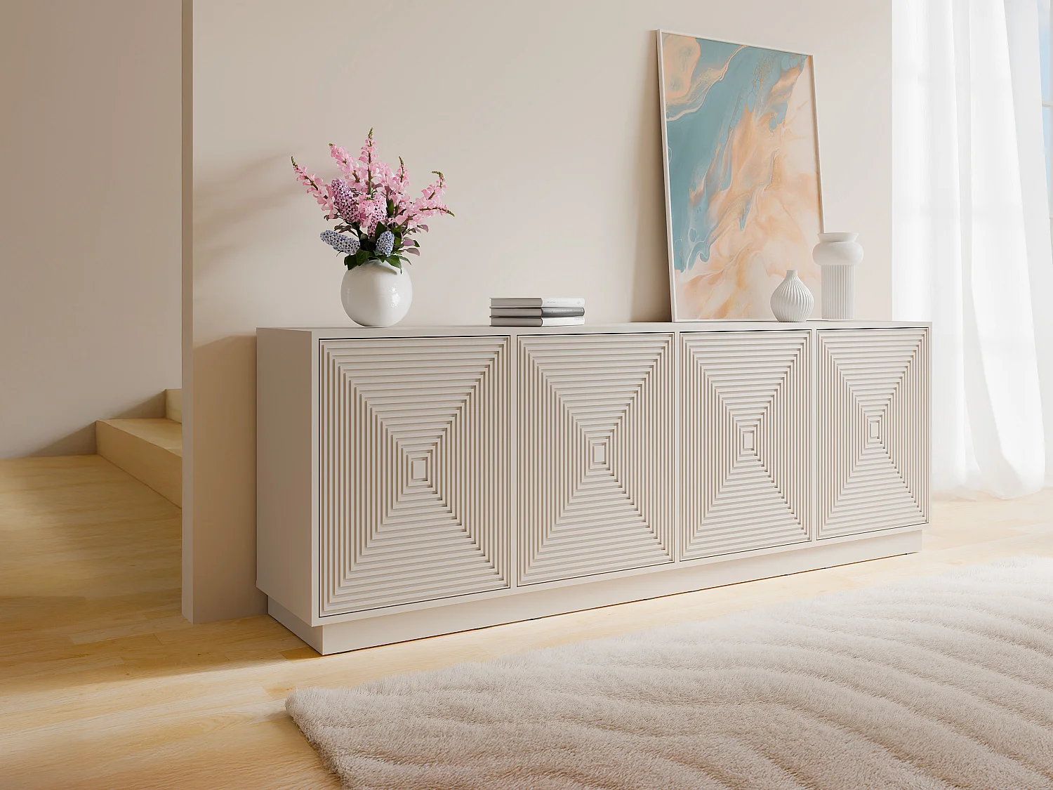 Buffet avec 4 portes en MDF - Beige - MEZULIA
