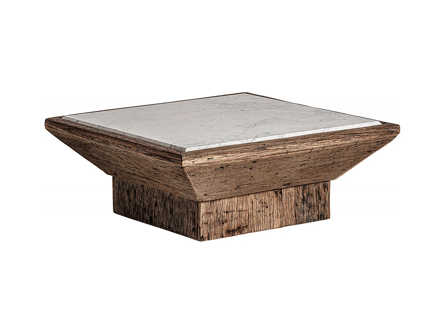 Table basse ethnique en pin et marbre