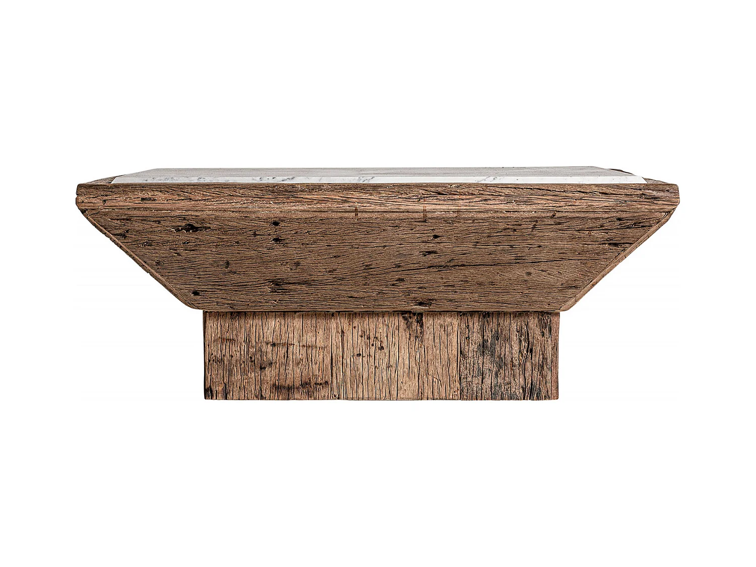 Table basse ethnique en pin et marbre