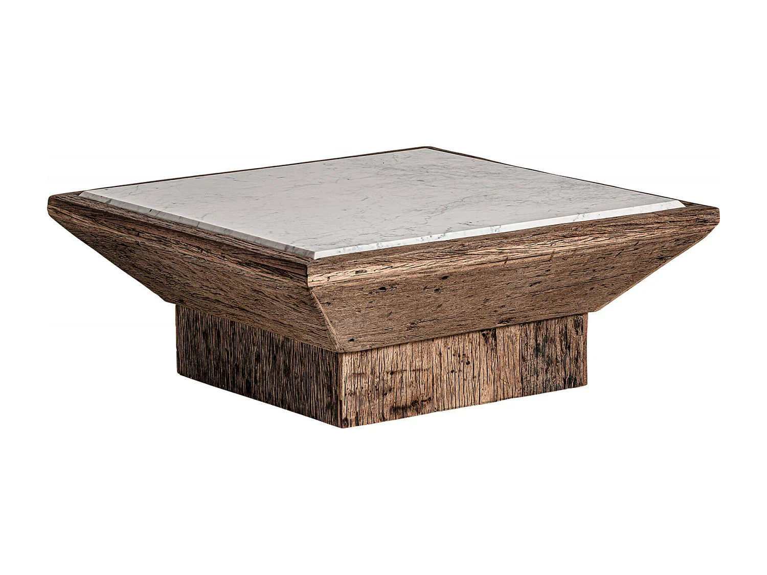 Table basse ethnique en pin et marbre