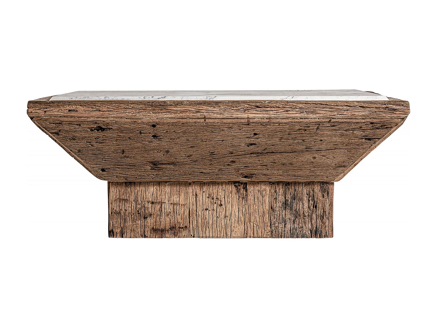 Table basse ethnique en pin et marbre