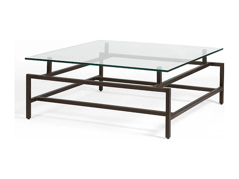 Table basse design verre et métal bronze