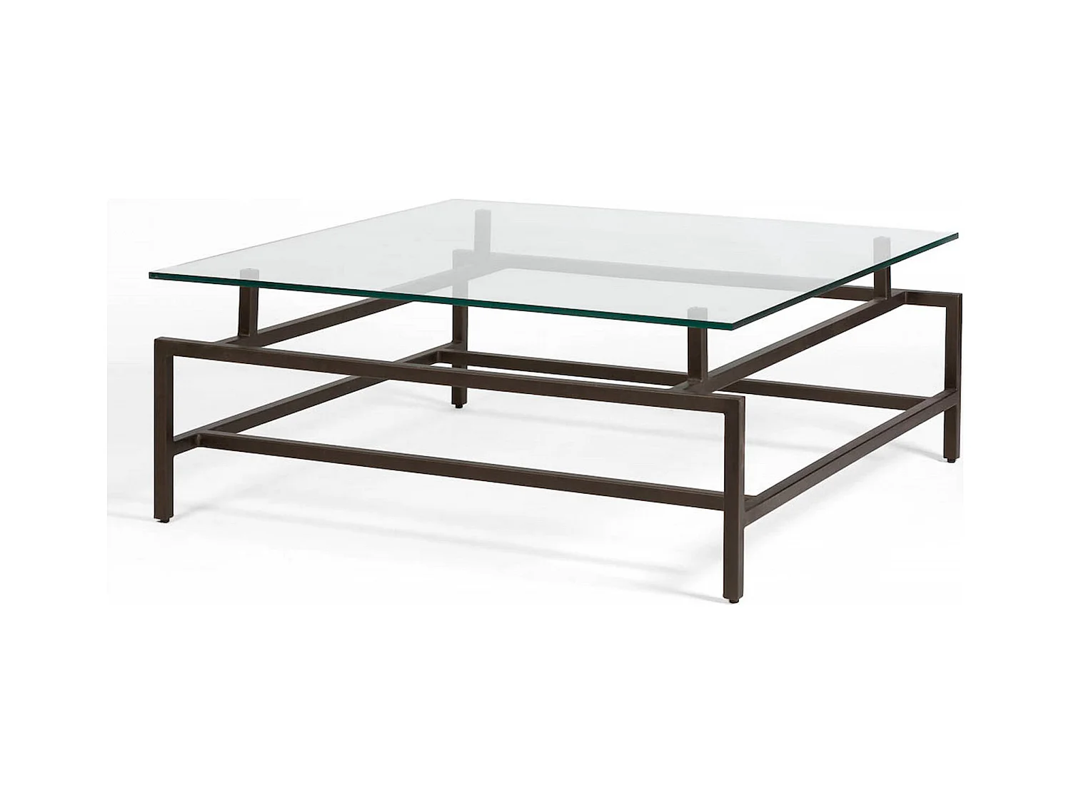 Table basse design verre et métal bronze