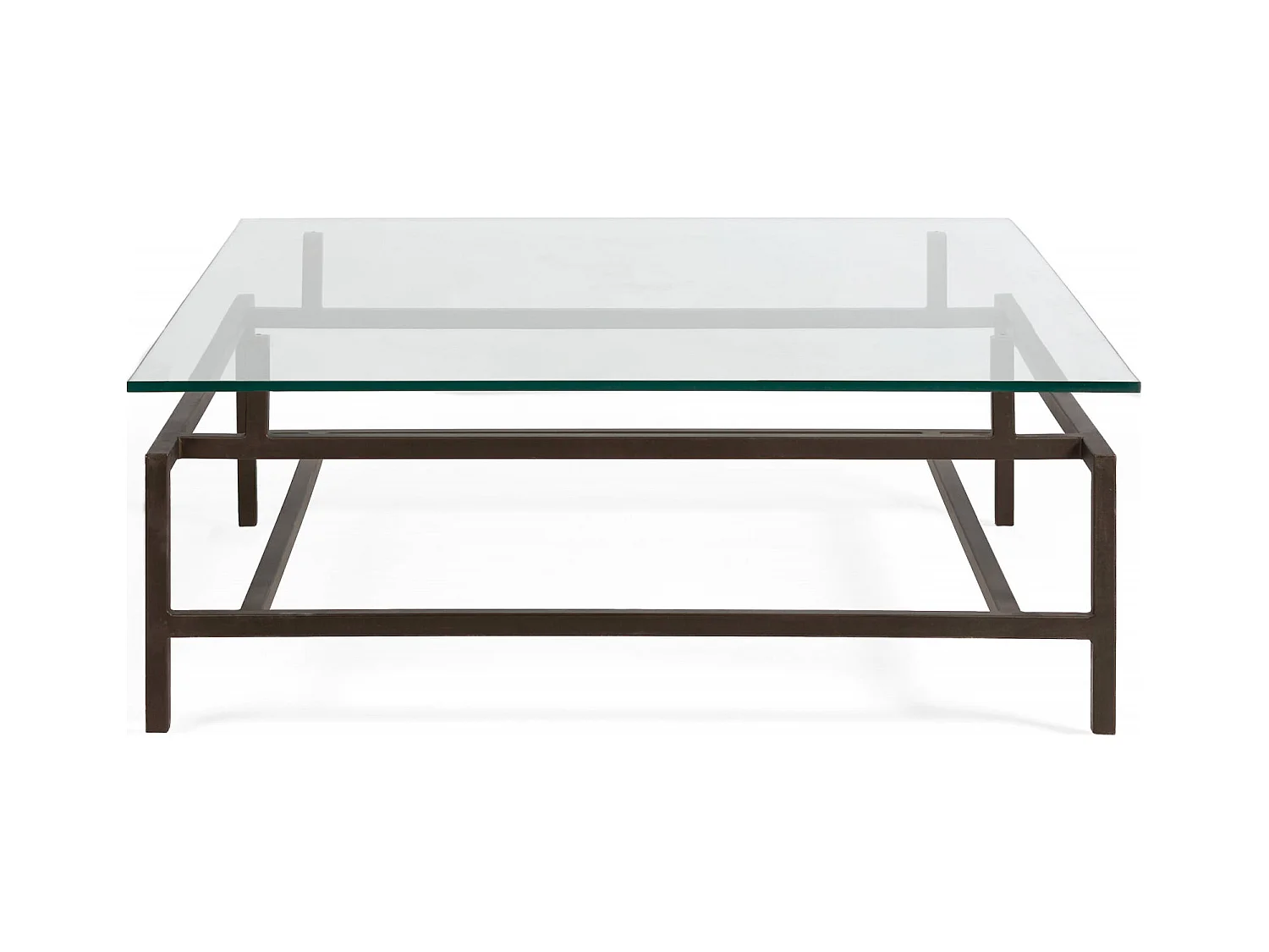 Table basse design verre et métal bronze