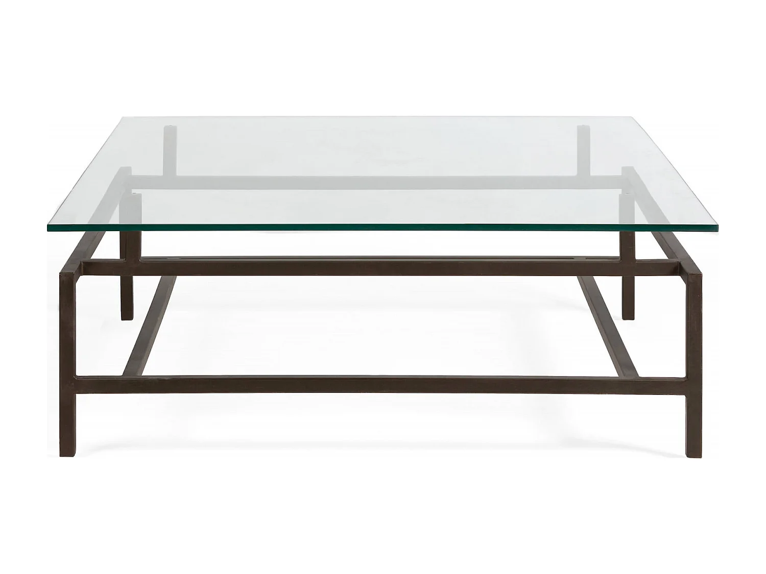 Table basse design verre et métal bronze