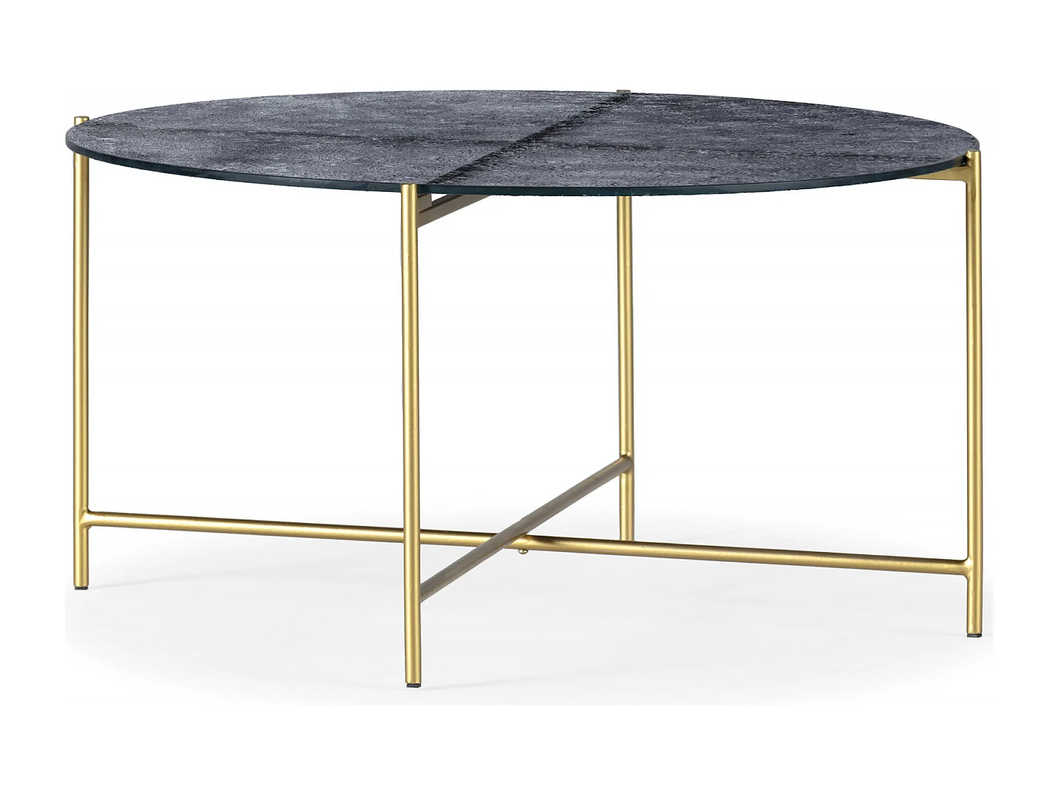 Table à café design sablé bleu et doré