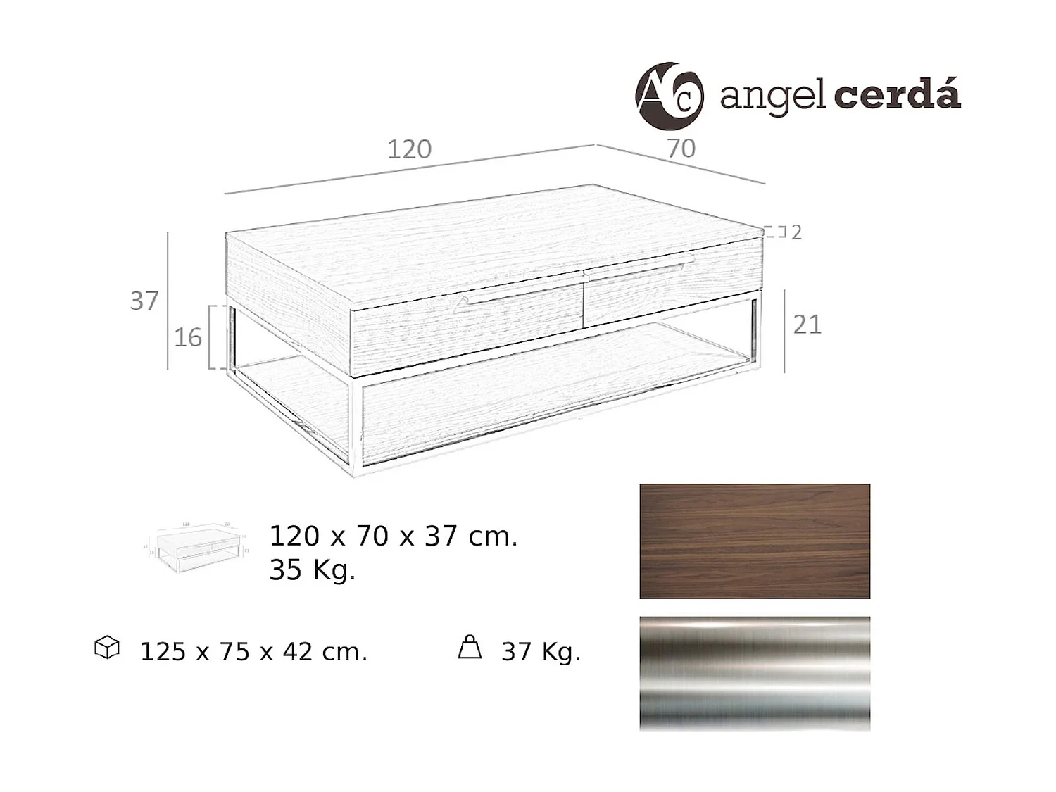 Table basse design noyer Angel Cerda