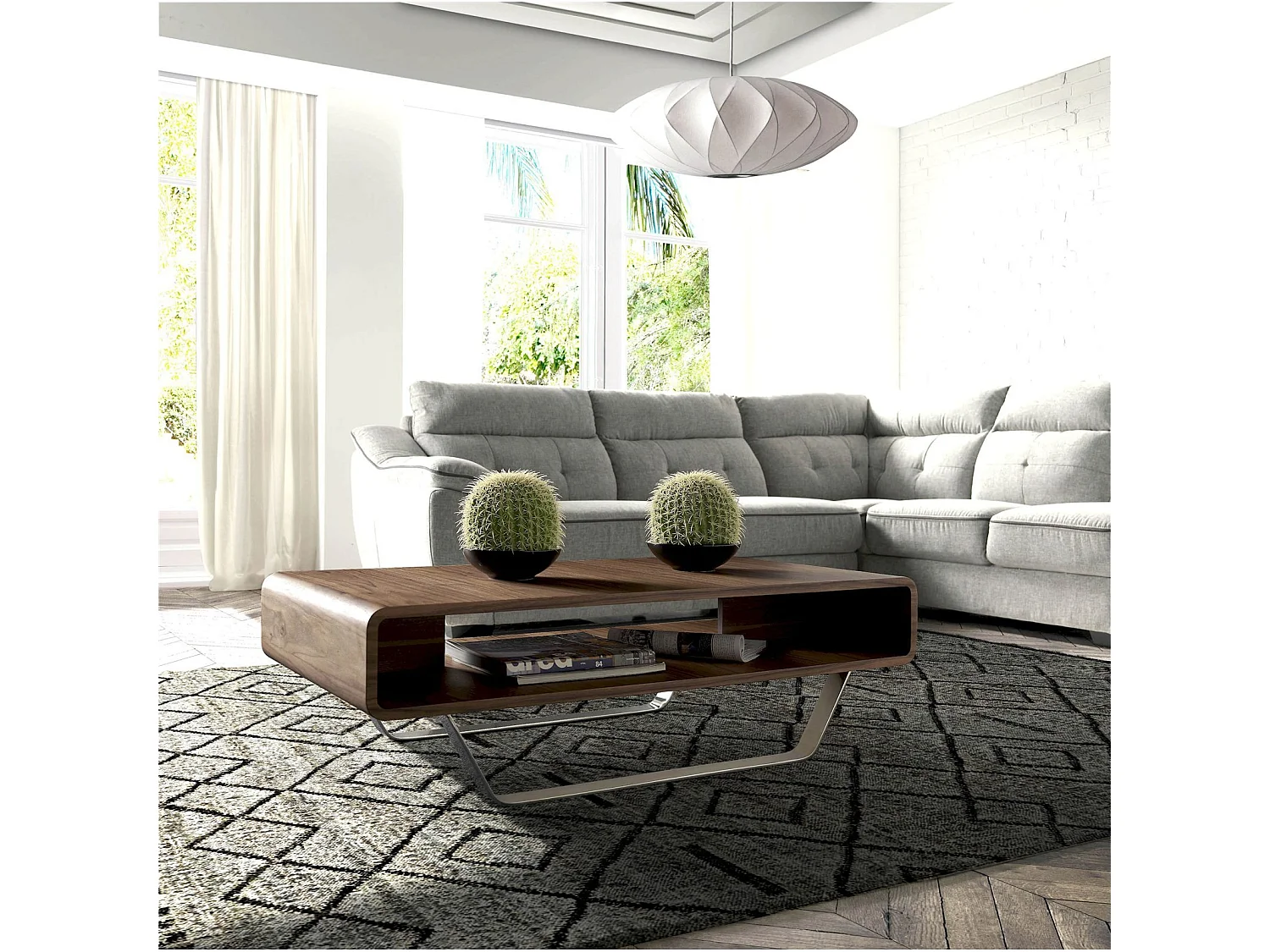 Table basse bois avec pieds acier inoxydable