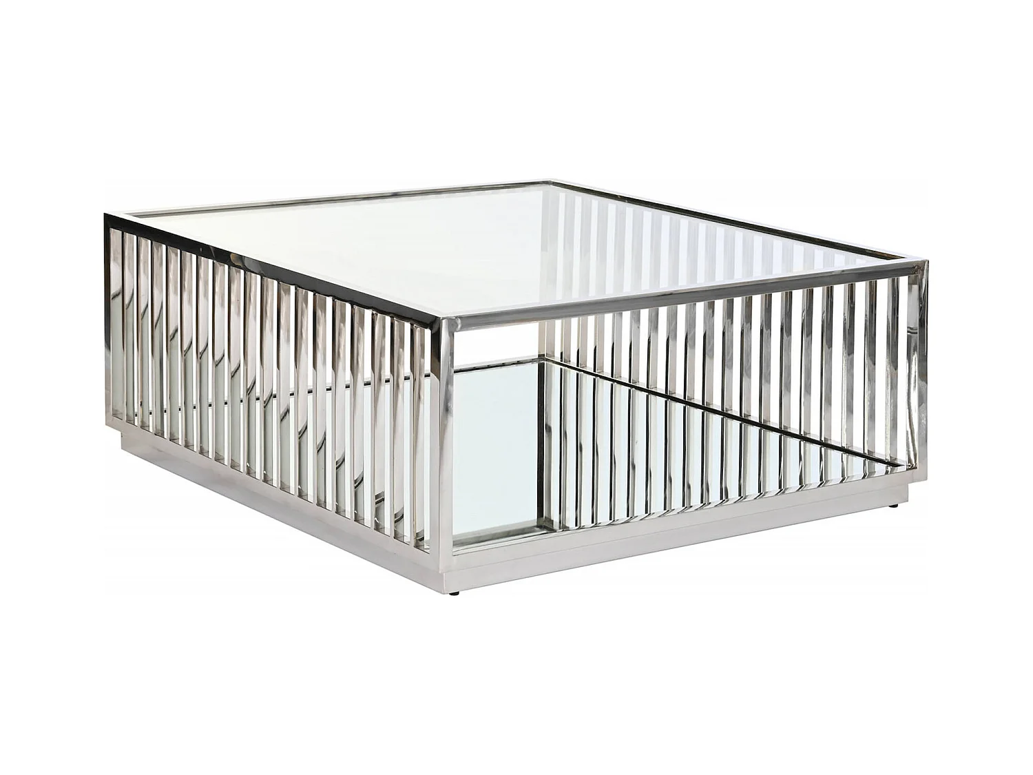 Table basse éclat miroir et acier pour salon moderne