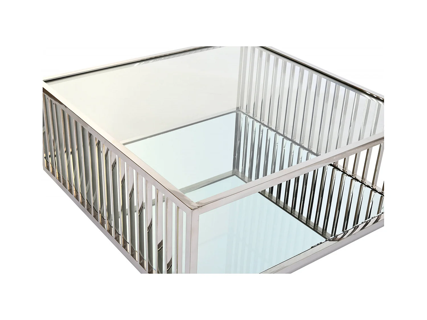 Table basse éclat miroir et acier pour salon moderne