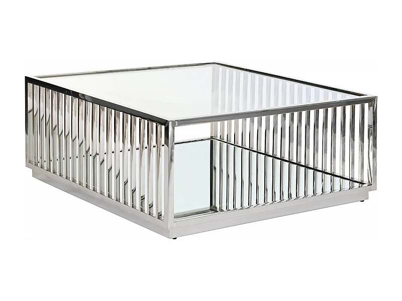 Table basse éclat miroir et acier pour salon moderne