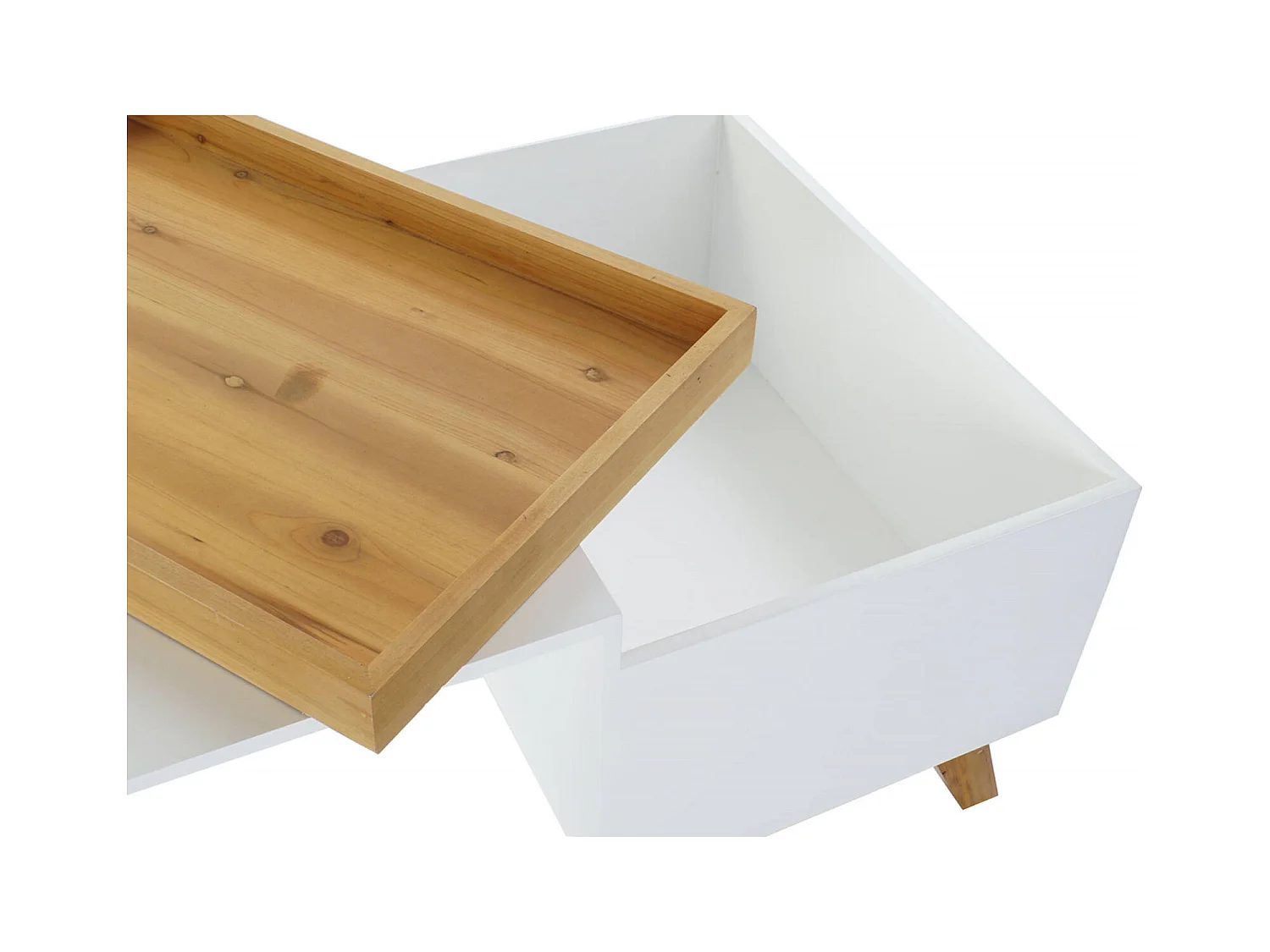 Table basse design blanc marron avec rangement