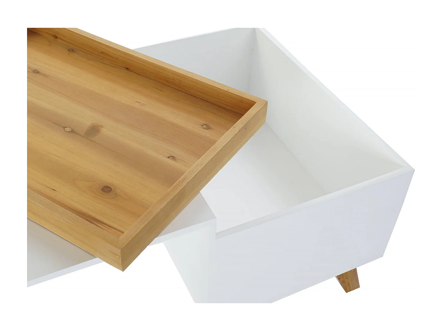 Table basse design blanc marron avec rangement