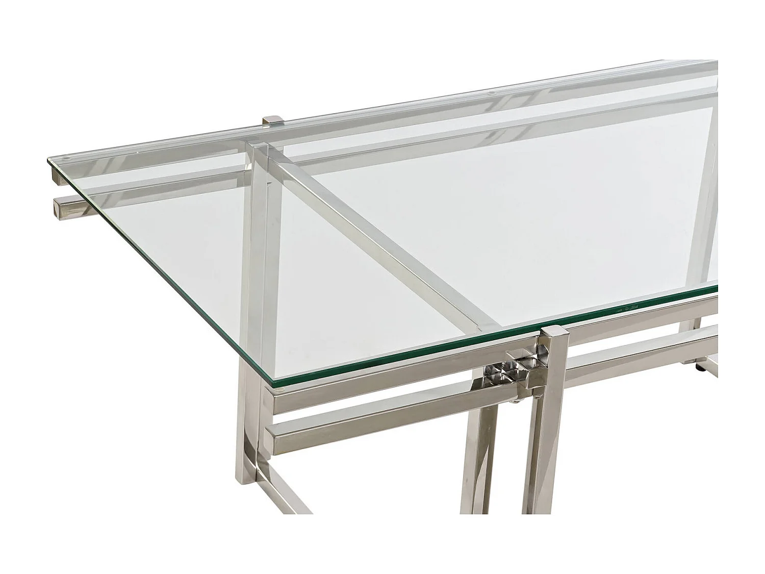 Table basse éclat verre et élégance inox argenté