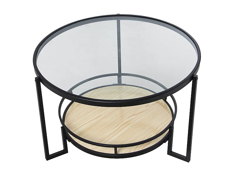 Table basse élégante métal noir et plateau bois