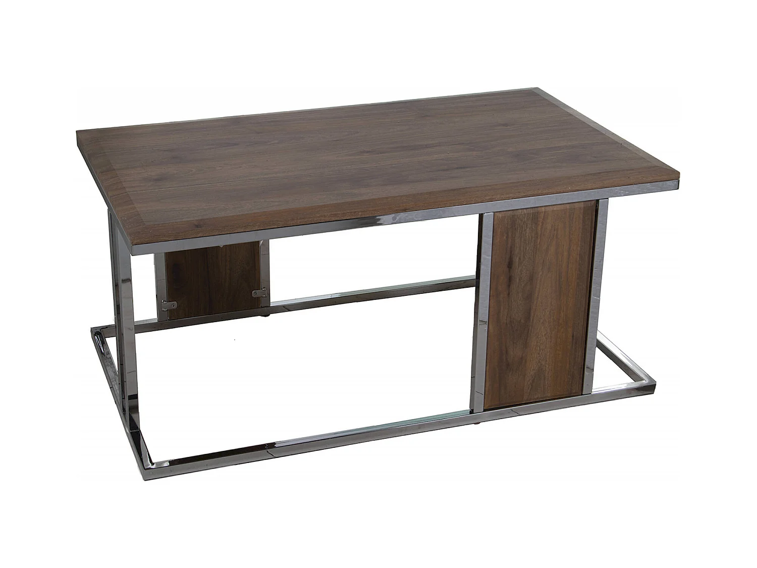 Table basse design en noyer avec pieds en métal