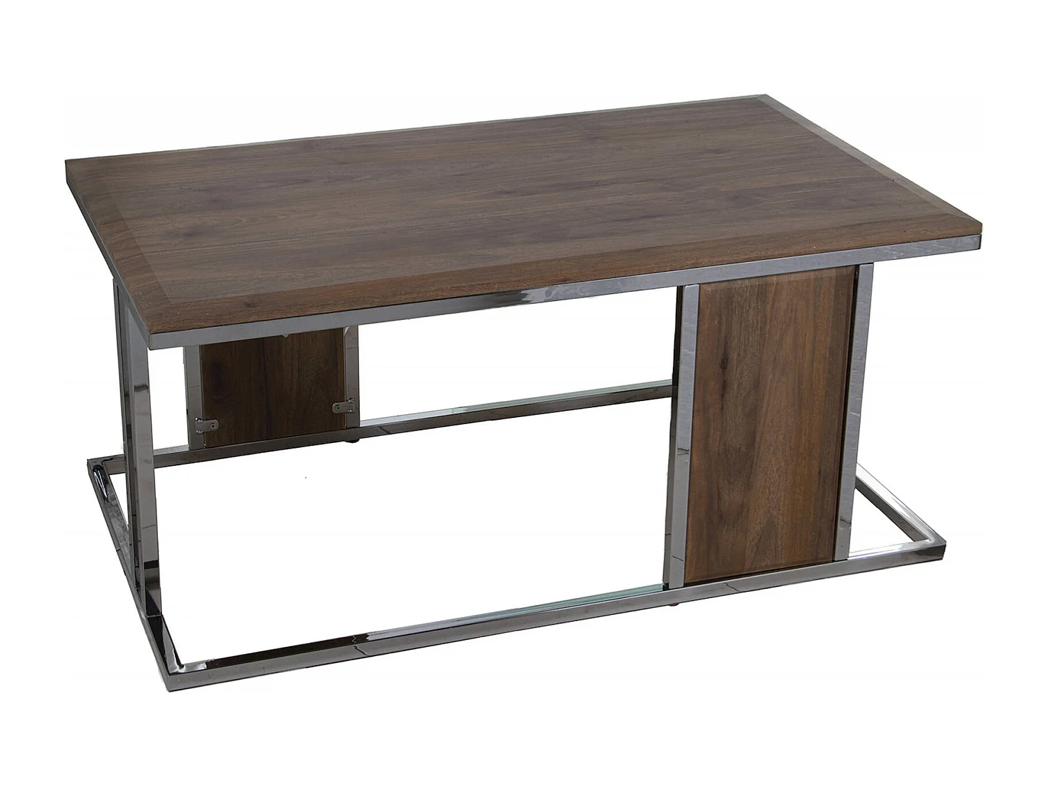 Table basse design en noyer avec pieds en métal