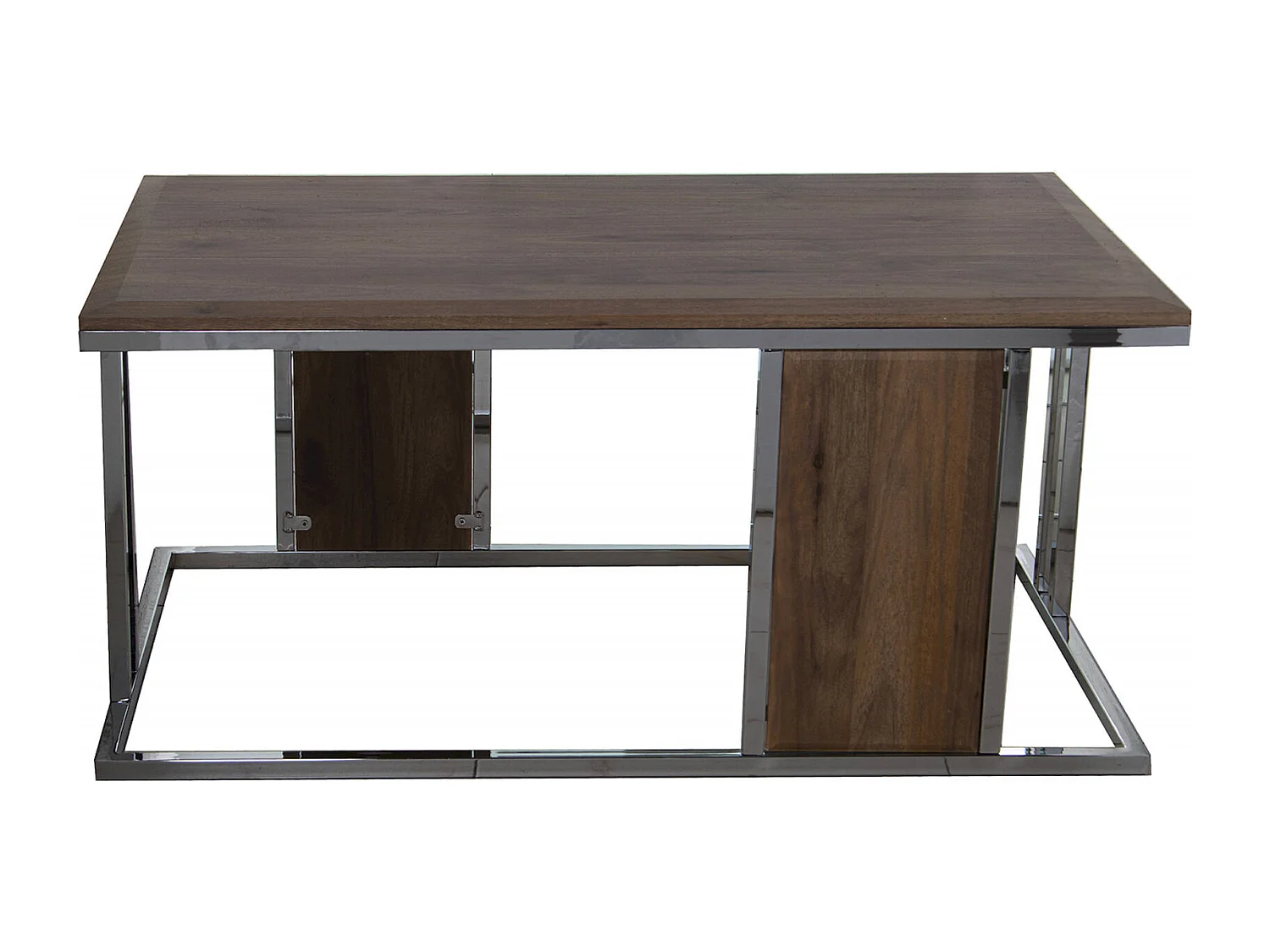 Table basse design en noyer avec pieds en métal