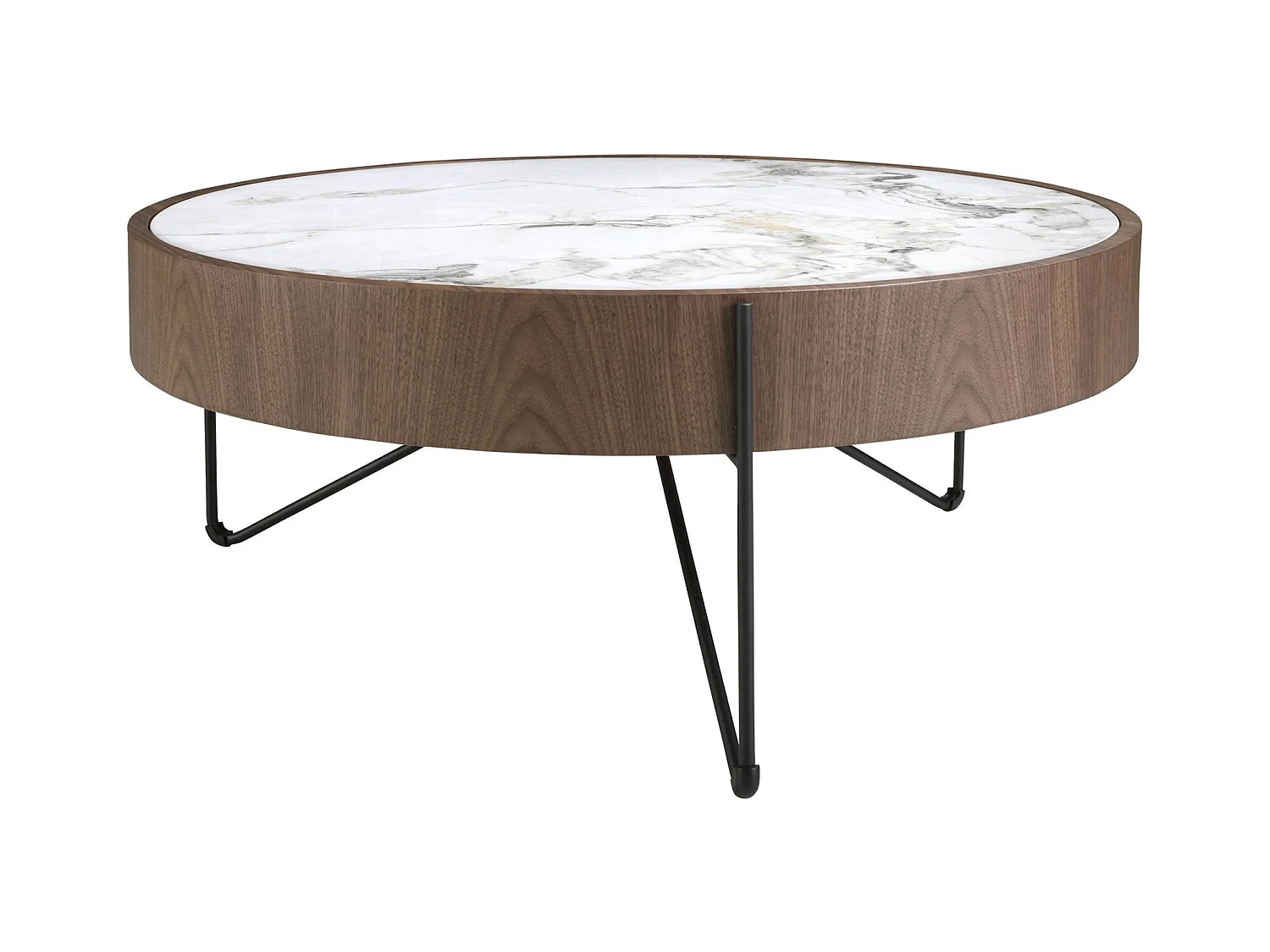 Table basse ronde en noyer et marbre blanc Angel Cerda