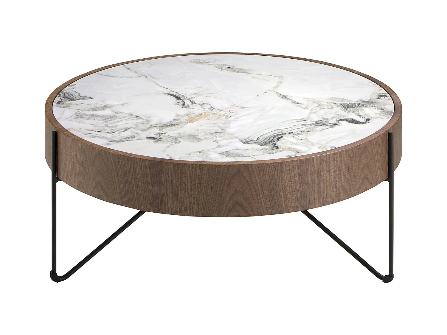 Table basse ronde en noyer et marbre blanc Angel Cerda