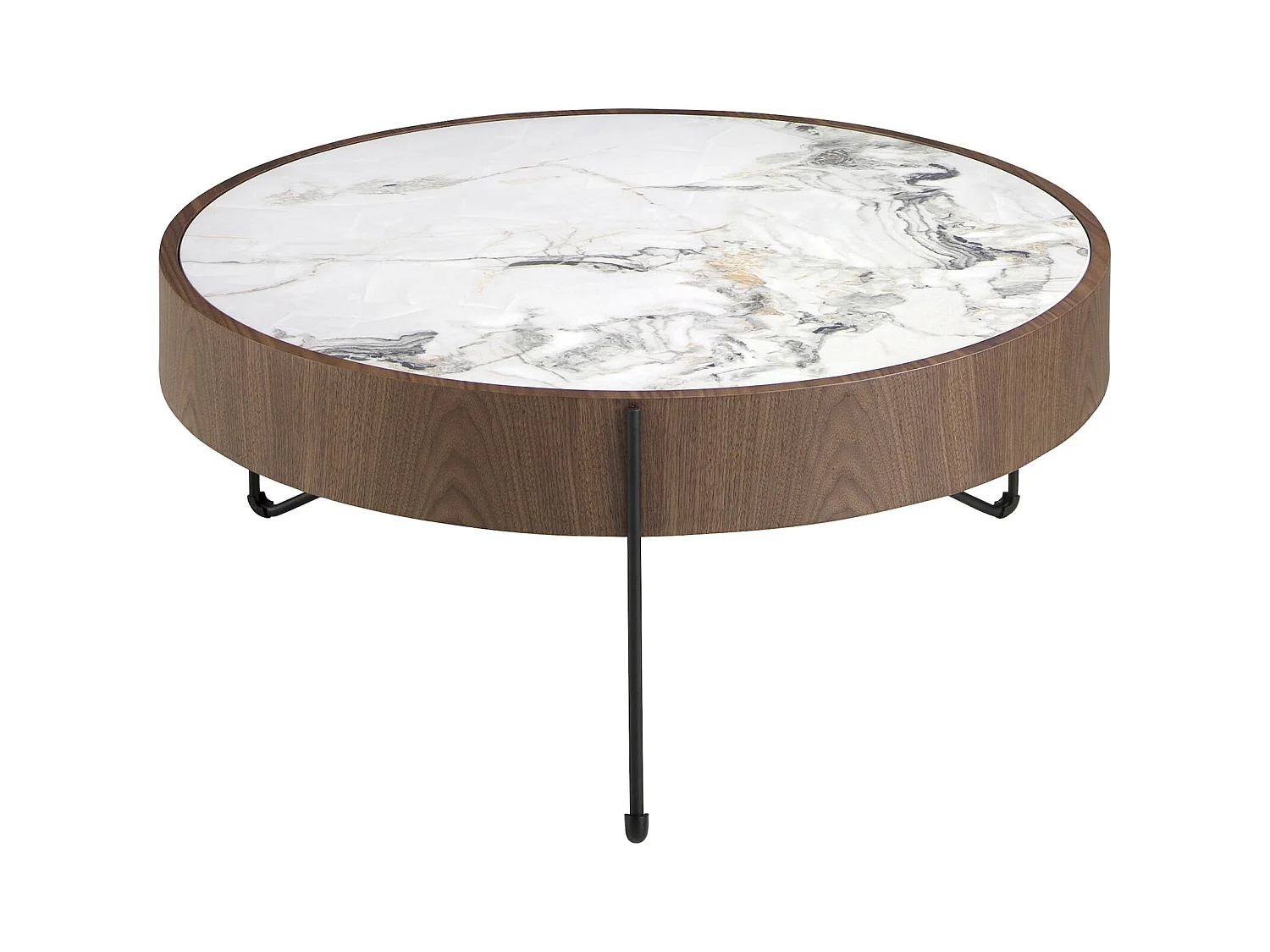 Table basse ronde en noyer et marbre blanc Angel Cerda