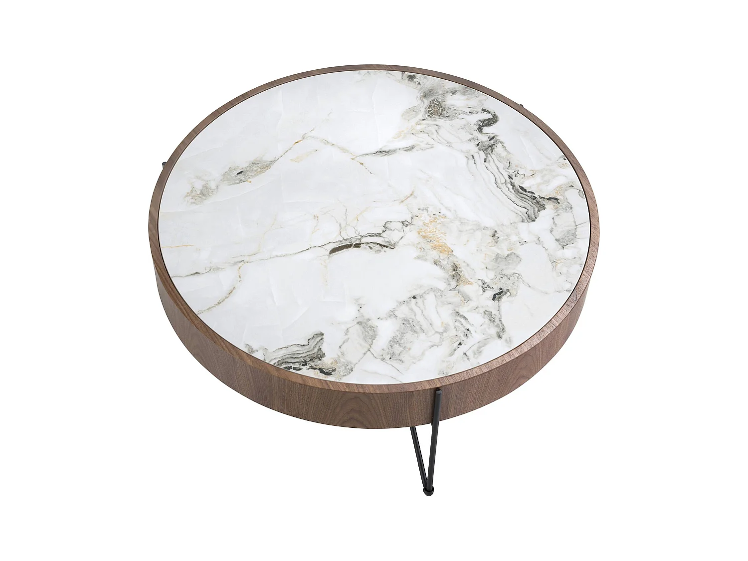 Table basse ronde en noyer et marbre blanc Angel Cerda