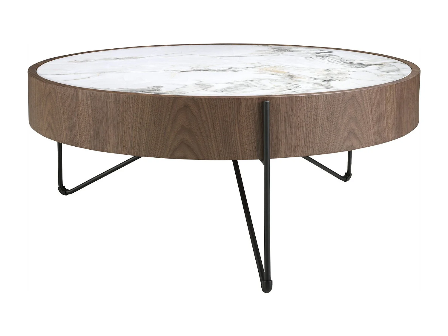 Table basse ronde en noyer et marbre blanc Angel Cerda