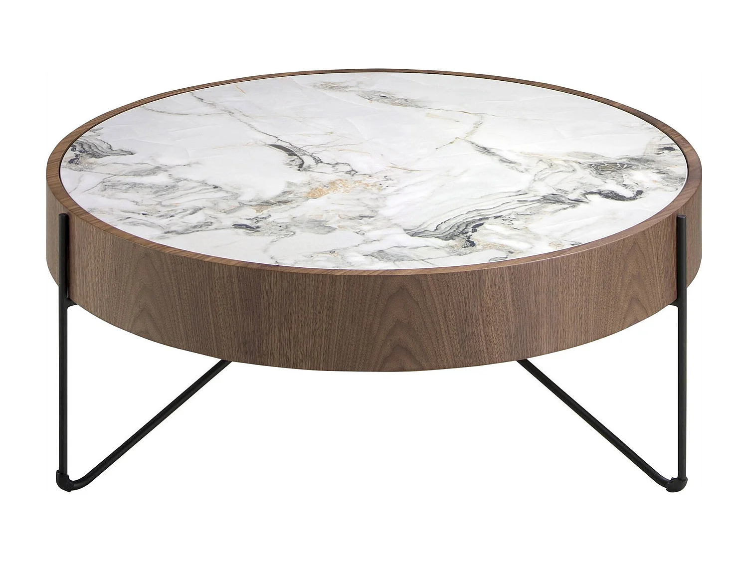 Table basse ronde en noyer et marbre blanc Angel Cerda
